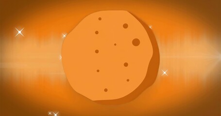 Shining orange circular design glowing in digital illustration, with light streak and sparkles