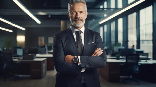 Confident businessman standing in modern office