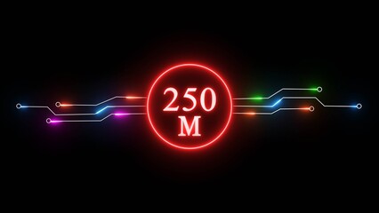 Congratulation 250M followers' illustration. Social media views, followers' or subscriber. Neon sign celebrating subscribers or followers on a black background.