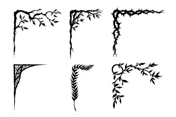 Hand-drawn botanical corner border set