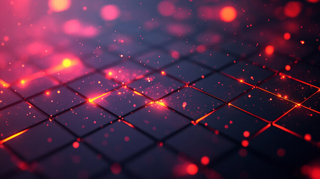 A floating grid suspended in space with glowing highlights, emphasizing futuristic structure, digital aesthetics, and ethereal luminosity in a hyperrealistic style.