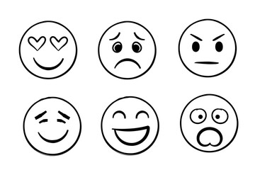 Simple Emoticon Faces Set &mdash; Line Art Emoji Expressions Collection. Hand drawn doodle emoticon set.