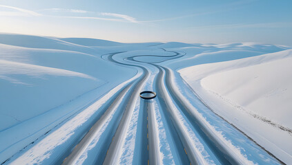 Pipeline crossing a snowy landscape aerial view of industrial infrastructure in winter energy transportation concept