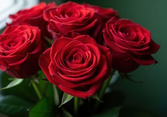 Fototapeta premium Tight close up photograph of a beautiful bouquet of deep crimson red roses