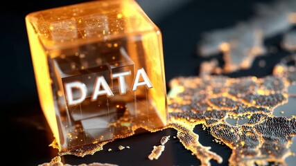 Dynamic data analysis presentation with a glowing cube highlighting key insights for business intelligence success in the digital age - Powered by Adobe