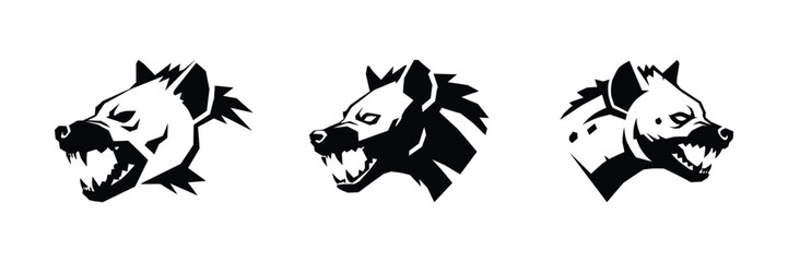 Hyena Head Silhouette Set Fierce Animal Illustration Designs in Black and White