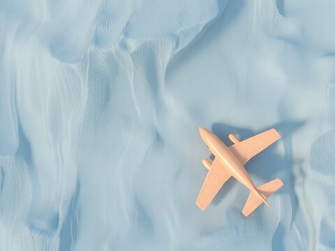 Detailed ai generated image of a modern private jet flying over a textured landscape - Powered by Adobe