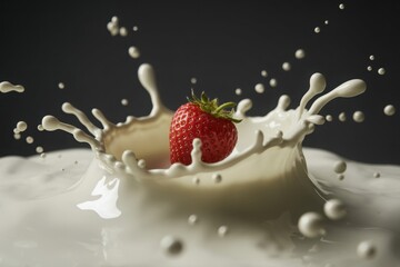 Dynamic strawberry splash in cream captures delicious moment of refreshment