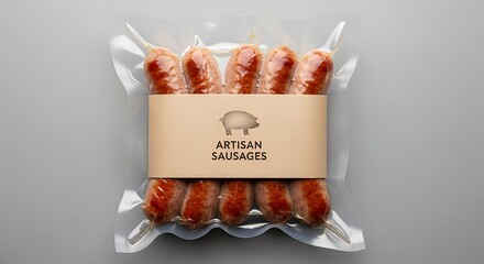 Artisan sausages in vacuum packaging on a neutral background