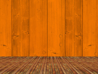 Orange vertical planks wall background in empty room