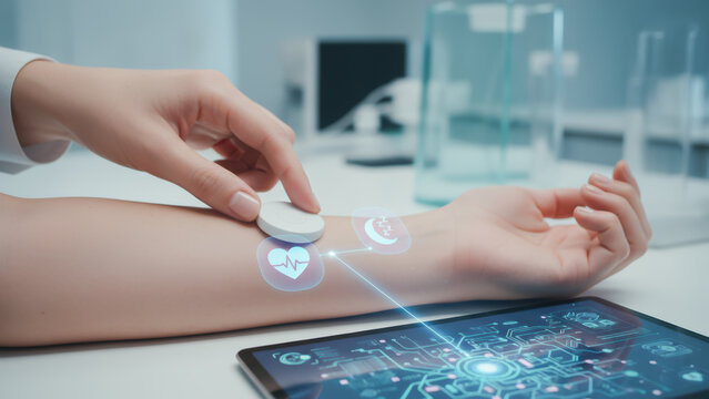 Wearable health device on arm with digital interface for longevity research and monitoring vital signs in medical lab environment