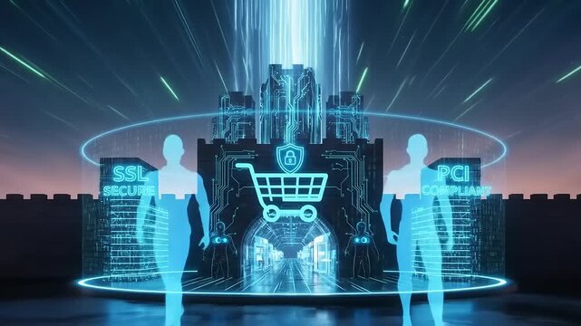Secure Online Shopping and Digital Commerce Security Concept.