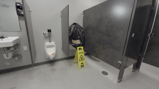 out of order urinal covered in public washroom