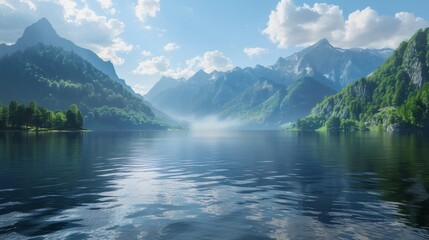 Majestic mountains reflected in a calm lake