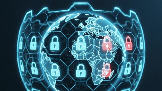 Global Cybersecurity Network Protecting Earth with Digital Shield Against Cyber Threats