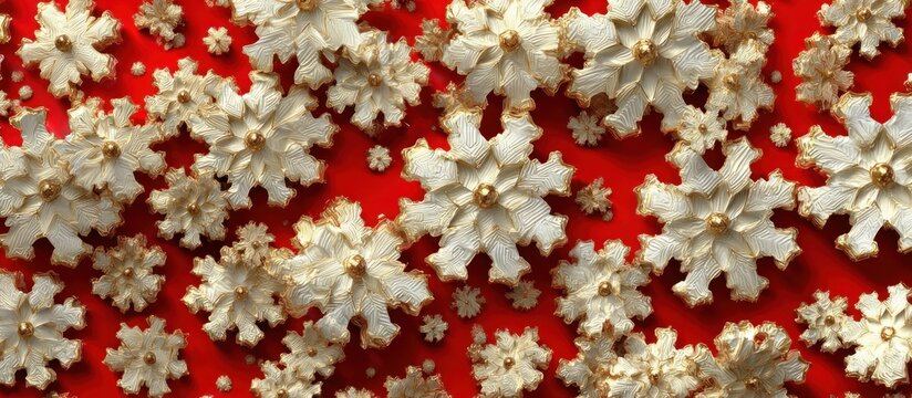 Christmas Snowflakes on Red Background.