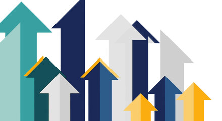 Modern Geometric Vector Pattern with Upward Arrows in Blue Grey Yellow Colors