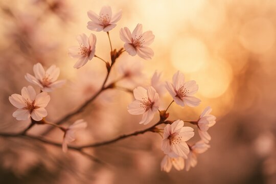 Delicate cherry blossoms in spring breeze soft pink petals and creamy bokeh glow