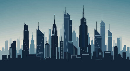 Obraz premium Modern Vector Illustration of Skyscraper Cityscape in Blue Tones for Urban Branding and Digital Media