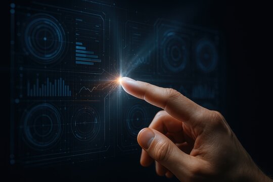 Digital twin interface human fingertip linking to luminous hologram for real simulations