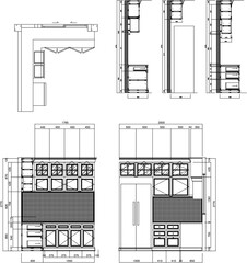 Interior Design Construction Drawing of Residential Pantry Area with Plan, Elevation, and Section