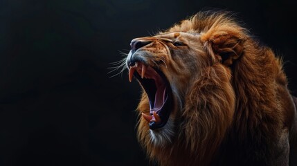 Naklejka premium Majestic lion roaring against a dark background