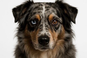 Intense close-up of Australian shepherd dog with captivating multicolored eyes
