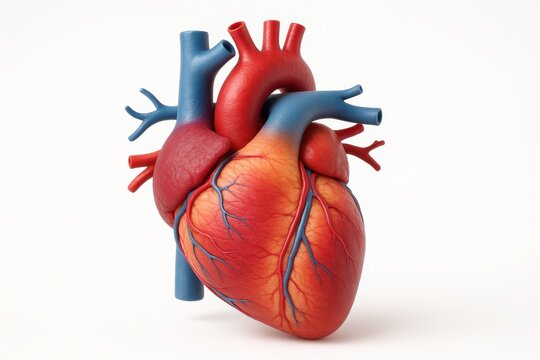 Hyper realistic human heart anatomy on white medical study grade 3D visualization