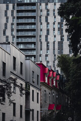 A minimal architectural composition with different buildings