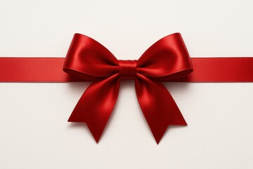 Fototapeta premium Glossy red satin ribbon with bow isolated on white background elegant gift decoration