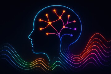 Obraz premium Radiant brainwaves forming luminous neural patterns abstract mind energy on dark backdrop