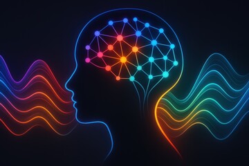 Obraz premium Radiant brainwaves forming luminous neural patterns abstract mind energy on dark backdrop