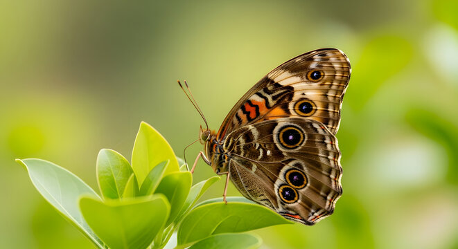 Buckeye Butterfly on Fresh Green Foliage Closeup