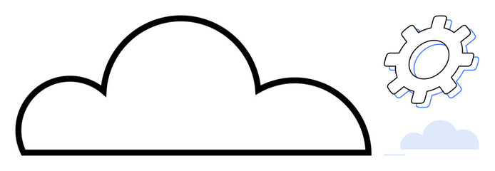 Cloud outline paired with a gear, representing cloud technology, system integration, storage solutions, innovation, IT services. Ideal for technology, process, software infrastructure internet