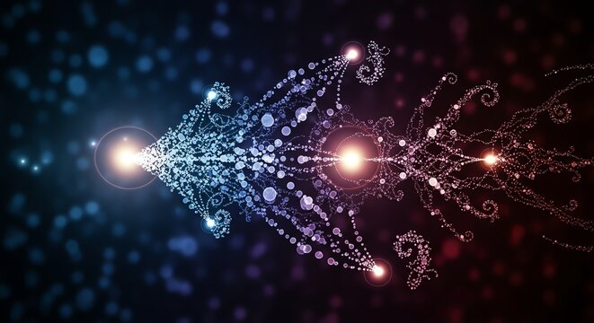 Ethereal Particle Arrow: A Luminous Fractal Journey from Cool Blue to Warm Magenta