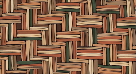Woven Texture: An intricate weave of natural wooden tones creates a captivating geometric design, perfect for adding depth and texture.