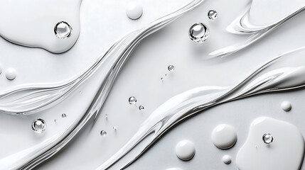Close up of silver liquid with smooth waves and ripples, showcasing droplets and glossy surface that evokes sense of tranquility and elegance