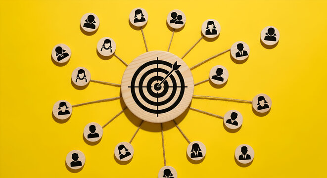 Achieve business goals targeting ideal customers on a yellow background