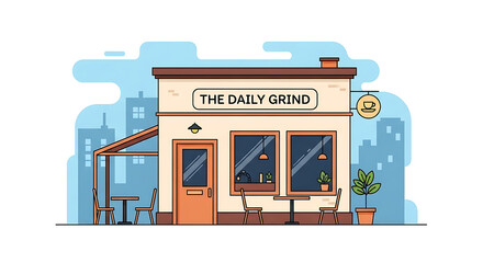 The Daily Grind A Charming Coffee Shop with a Stylish Design in an Urban Setting