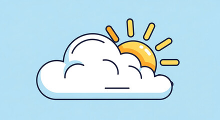 Sunny weather icon, representing a bright and clear day with a cheerful sun peeking from behind a fluffy cloud, perfect for weather forecasts and nature themes