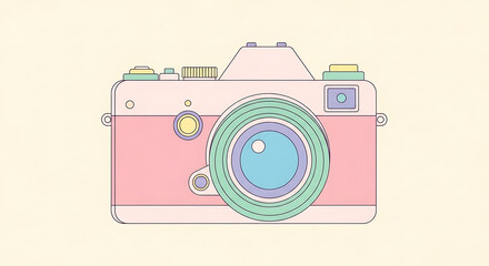 Charming pastel-colored retro camera illustration, evoking nostalgia and vintage photography aesthetics