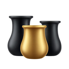 Elegant set of decorative ceramic containers in sleek black and shiny gold finishes.