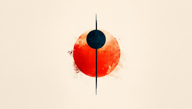 Modern abstract design featuring large red circle intersected by black circle, creating striking visual contrast. composition evokes sense