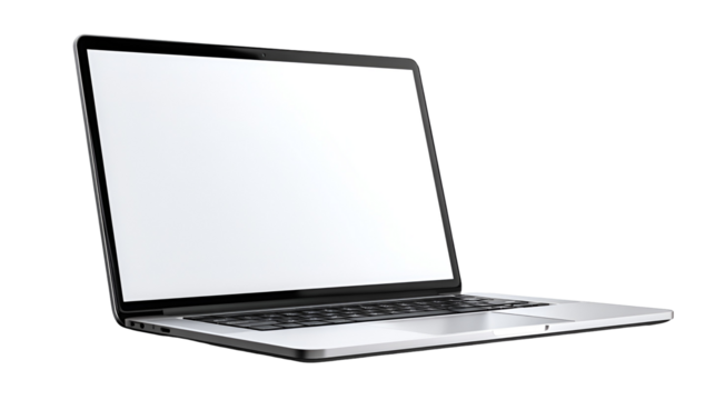 Modern silver laptop with blank screen on a black background