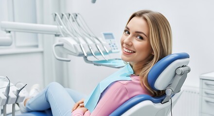Smiling woman at the dentists office, ready for a dental checkup and treatment to maintain oral hygiene and a healthy, confident smile