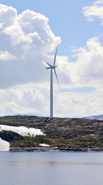 Wind turbines in northern Norway. Vertical videoi.