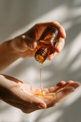Aromatherapy essential oils dripping from your hands