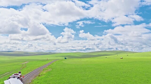 A small train on the grasslands of Inner Mongolia Scenic Area