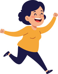 Fototapeta premium Joyful Woman Running in Orange Top and Dark Pants