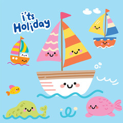 holiday boat doodle vector set